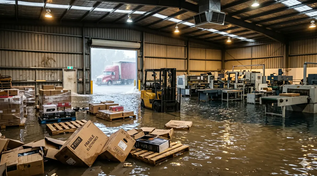 Lluvias torrenciales e inundaciones en instalaciones empresariales